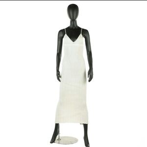 KHAITE Ivory Ribbed Knit Slip Maxi Dress
